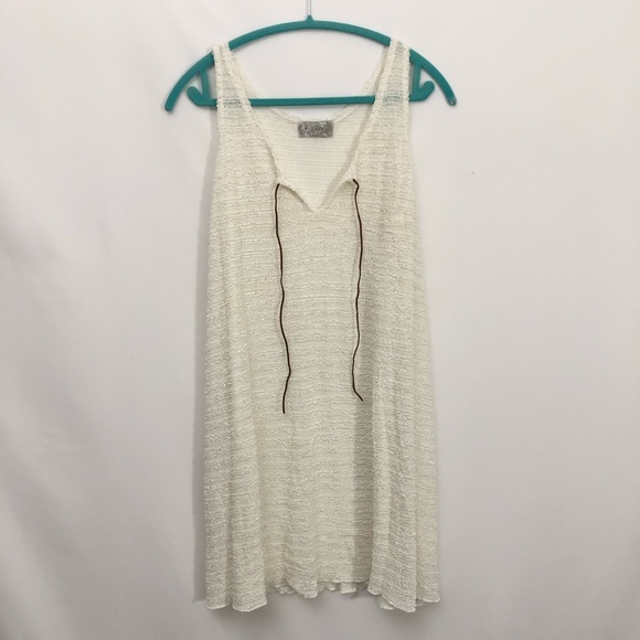 J Valdi White Net Mesh Top Throwover w Brown Tie - Picture 1 of 6